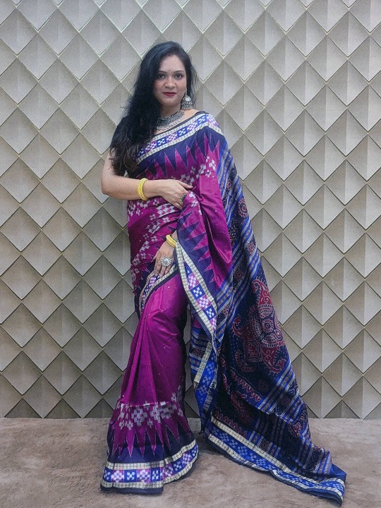 DARK PINK AND ELECTRIC BLUE PASAPALI SAMBALPURI  PATA SAREE